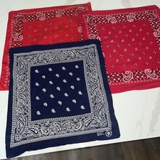3x Vintage Blue  Red Bandanas All Cotton Fast Color RN 13960 Paisley Lot 3