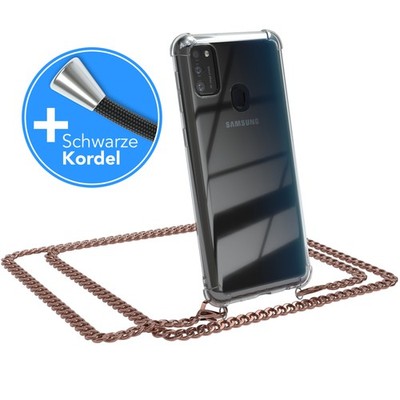 Für Samsung Galaxy M30s / M21 Handyhülle zum Umhängen Kordel Tasche Kette Rose