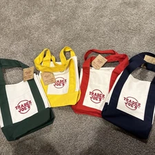 Trader Joe's Mini Canvas Tote Bag Set Of 4 Red Blue Green Yellow