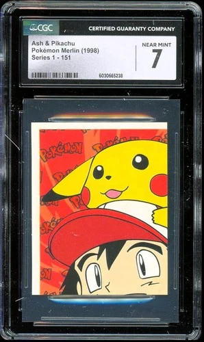 1998 Pokemon Merlin Topps Sticker #151 ~ Ash and Pikachu ~ CGC 7 NM