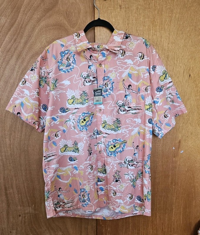 NWT Cooke Street Surfing Ukulele Pineapple Hawaiian Aloha cotton Shirt New sz XL