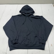 Gildan Heavy Cotton Solid Black Long Sleeve Drawstring Hoodie Men's Size L NEW