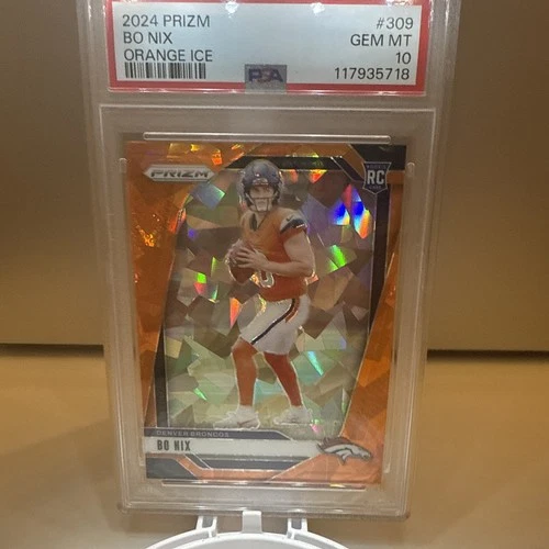 2024 Prizm Bo Nix Orange Cracked Ice PSA 10