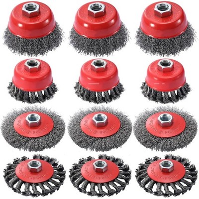 12 Pack 4-1/2'' Heavy Duty Wire Wheel Brushes for Angle Grinder, Rust Removal & P