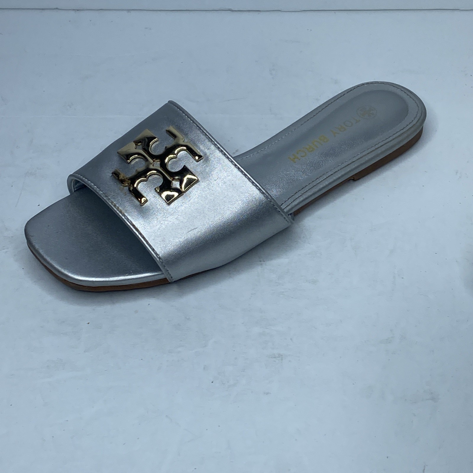 Tory Burch Silver Metallic Double Stack Logo Ines… - image 5