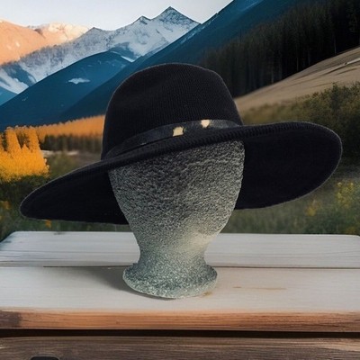 Wyeth Anthropologie Womens 0/S Fedora Hat Cowhide Band Black Open Weave Adj