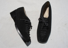 VTG Chanel Pumps Black Suede Leather Heels Womens Size 38 Lace Up