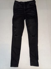 American Eagle Next Level Stretch Size 10L Long Black Distressed Jeggings