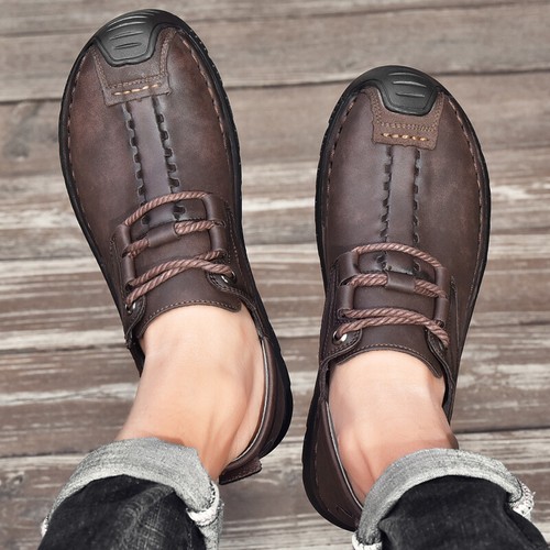 Herren Weiches Leder Freizeitschuhe Mode Fahrschuhe Flache Halbschuhe Mokassins - Bild 9 von 21