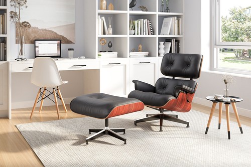 Classic Eames Lounge Chair &Ottoman Swivel Armchair Real Leather Walnut Rosewood - Picture 42 of 88