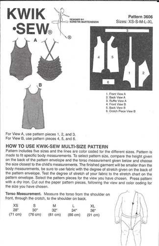 Vintage Uncut Kwik Sew Sewing Pattern # 1599 Toddler Swimsuit Sizes: XS-S-M-L-XL - Picture 3 of 3