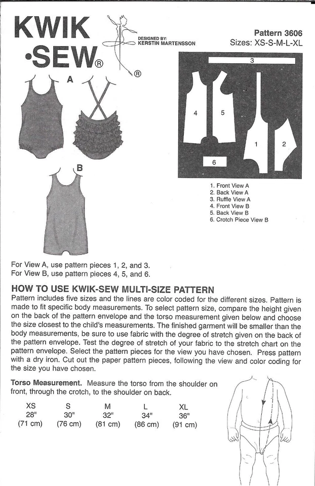 Vintage Uncut Kwik Sew Sewing Pattern # 1599 Toddler Swimsuit Sizes: XS-S-M-L-XL - Image 3 of 3