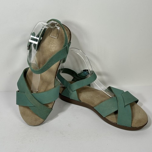G.H. Bass & Co. Sunjuns Sandals Womens 8 M Green Leather Cross Strap Slingback