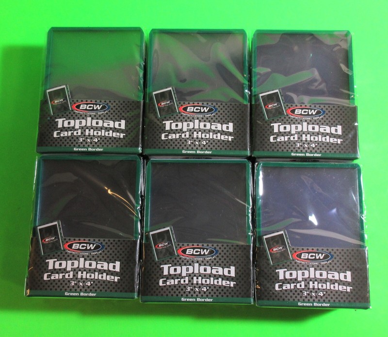 150 TOPLOAD CARD HOLDER-GREEN BORDER, FOR TRADING CARDS,12M 3 X 4 RIGID PLASTIC