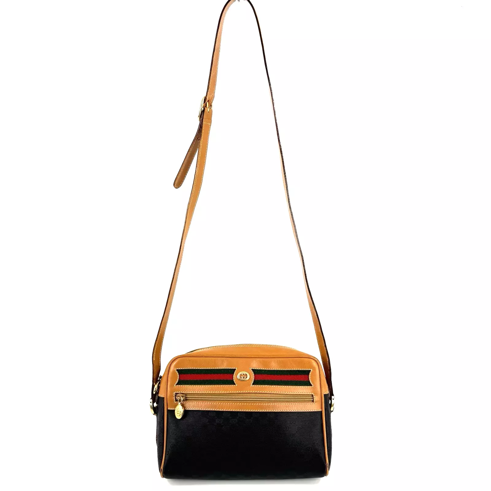 Sac bandoulière vintage GUCCI Sherry Line Micro GG cuir noir PVC authentique