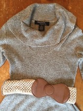 Signature by Robbie Bee Brown Knit Dress Size PM Macrame Belt Cowl Neck B32