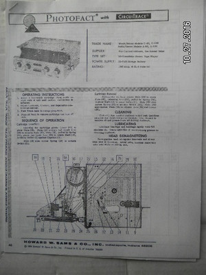 PHOTOFACT MUNTZ AUDIO CAR 4-TRACK  TAPE PLAYER SERVICE MANUAL  C-90 & C-100 