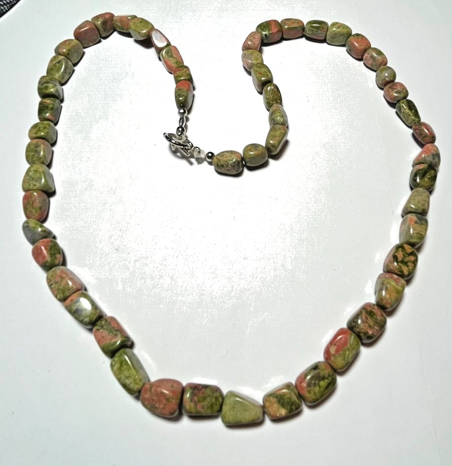 Lote de pendientes perforados pulsera collar piedra natural roja y verde Unakite Foto 2 de 4