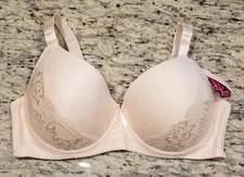 Mamia Bra 44DD Beautiful Padded Underwire Lace Overlay Ivory Light Beige NWT 