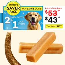 Hard Natural and Long lasting lot of Large yak chews - 2pc cheese chew +1 antler