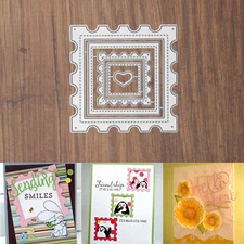Postage Stamp Frames w Squares Stitched Nesting Cutting & Embossing Dies – Heart