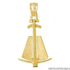New 14k Yellow Gold 3-D Anchor Pendant