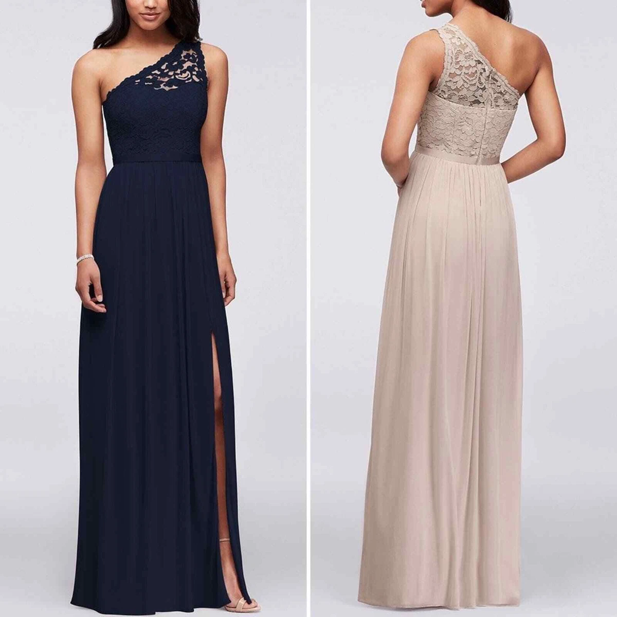Marine Blue Bridesmaid Dress David s Bridal One Shoulder Lace F17063 Sz 0