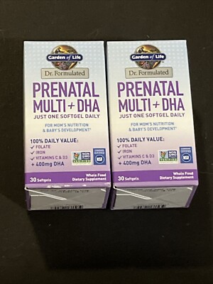 Garden Of Life Multi + DHA Prenatal Multivitamin 2 Boxes 30 softgels Exp 1/2026+