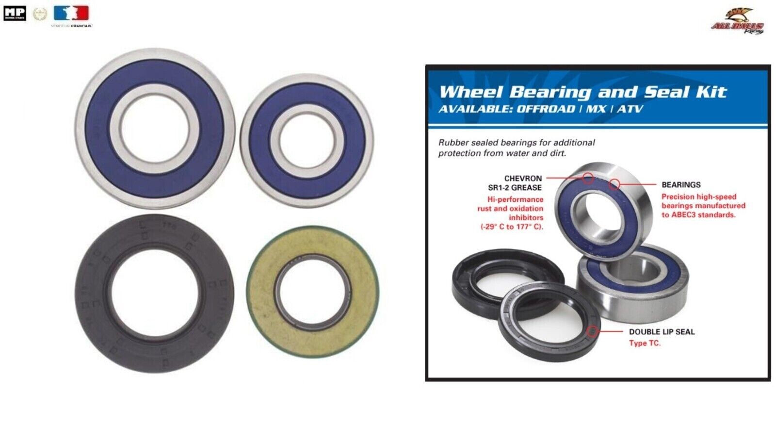 Kit Roulement de Roue Arrière All Balls 25-1357 pour Moto Yamaha TX650 1970-1976
