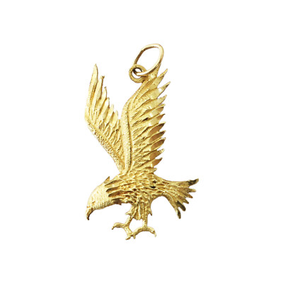 14K Yellow Gold Flying Eagle Necklace Charm Pendant ~ 1.1g