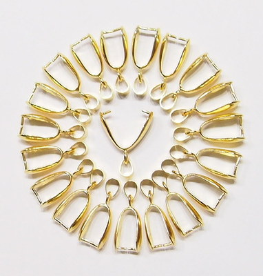20 Large Gold Pinch Bails for Pendant and Cabochons NEW 23x10mm