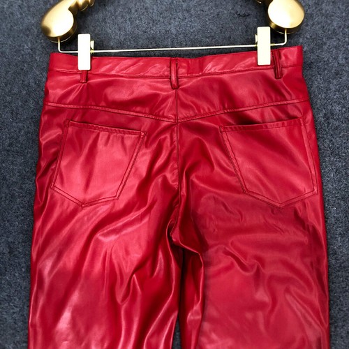 Men Faux Leather Straight Leg Long Pants Trousers Biker Punk Party Club Costume - Picture 18 of 22