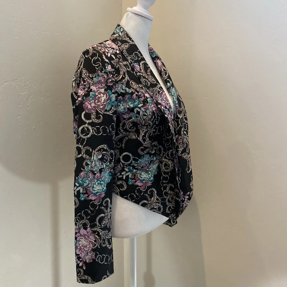 Bisou Bisou Cropped Tuxedo Jacket Blazer Black Purple Baroque Point Lapel Small - Image 2 of 4