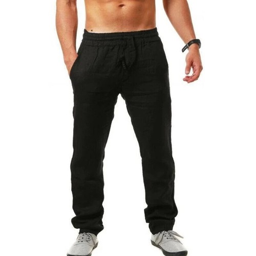 Baumwolle Leinen Haremshose Herren Einfarbig Gummibund Streetwear Jogginghose 2025 - Bild 12 von 44