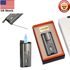 Lubinski Cigar Lighter Punch Drill Holder 3 Jet Flame Torch Lighter Needle Gray