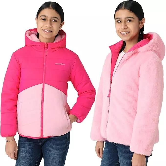 Eddie Bauer Girls / Boys Youth Reversible Plush Jacket Size 