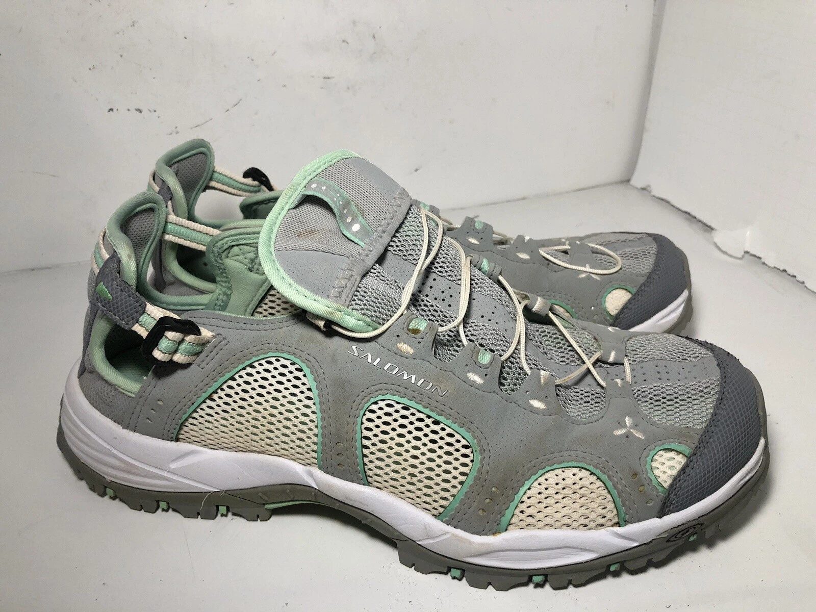 Salomon Techamphibian 3 sandali scarpe acqua verde bianco escursionismo donna 9 5