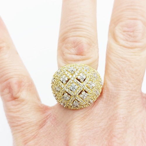 Anello donna a fascia bombata in oro giallo 18 kt e pavé di zirconi - Picture 9 of 15