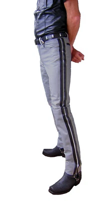 Lederhose grau Lederjeans Police style Hose Leder leather trousers pants grey   - Bild 1 von 3