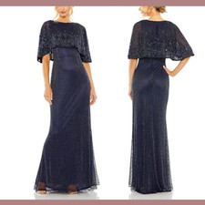 NWT Mac Duggal [ 12 ] 5797 High Neck Column Gown with Embellished Cape Blue #J41