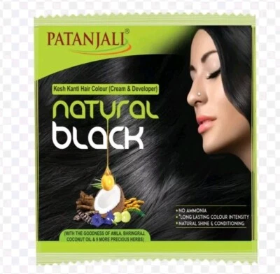 4 X 40g PATANJALI KESH KANTI NATURAL BLACK HAIR COLOR ( CREAM 20g DEVELOPER 20g)
