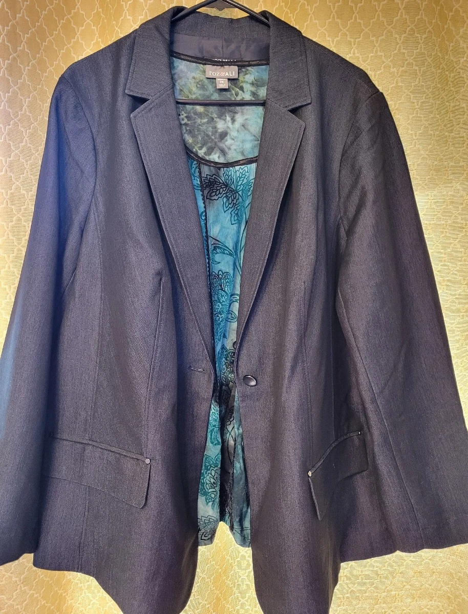 Roz Ali Sz 22 Navy Blue Ruched Sleeves Open Front Blazer Dress