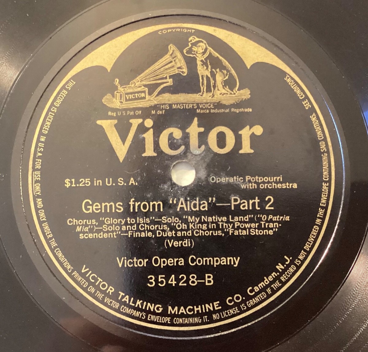 Victor Opera Co – 78 rpm Victor 35428: Gems from Aïda (2 parts); V