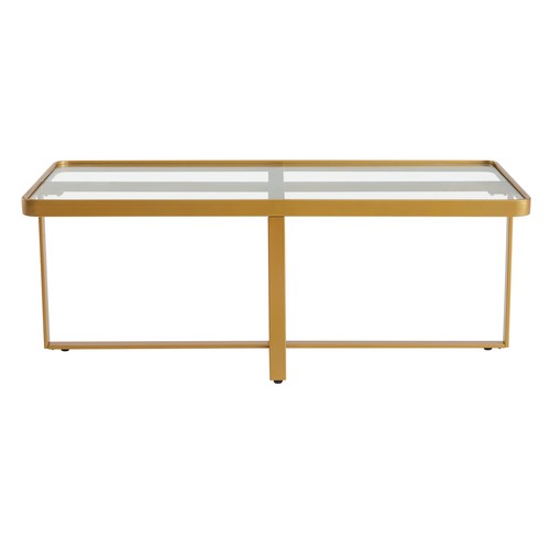 Minimalism Rectangle Coffee Table Golden Metal Frame With Tempered Glass Useful - Picture 10 of 12