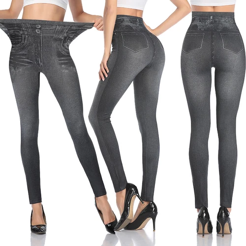 Women's Girls Stretchy Denim Printed Denim Look Skinny Legging Jeggings Pants UK - Picture 15 of 17
