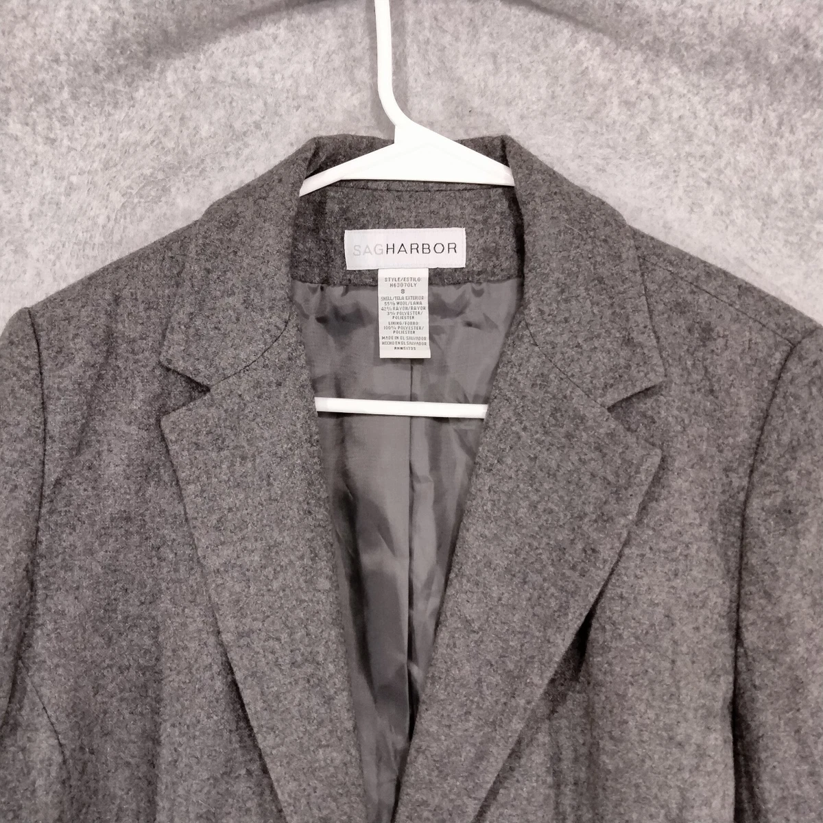 Vintage Sag Harbor Blazer Womens Size 8 Gray Wool Blend Jacket Single Button