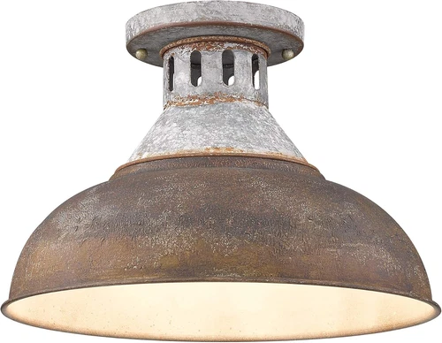 Kinsley Semi-Flush Mount Ceiling Light in Aged Galvanized Steel with Rust Shade - Picture 6 of 6