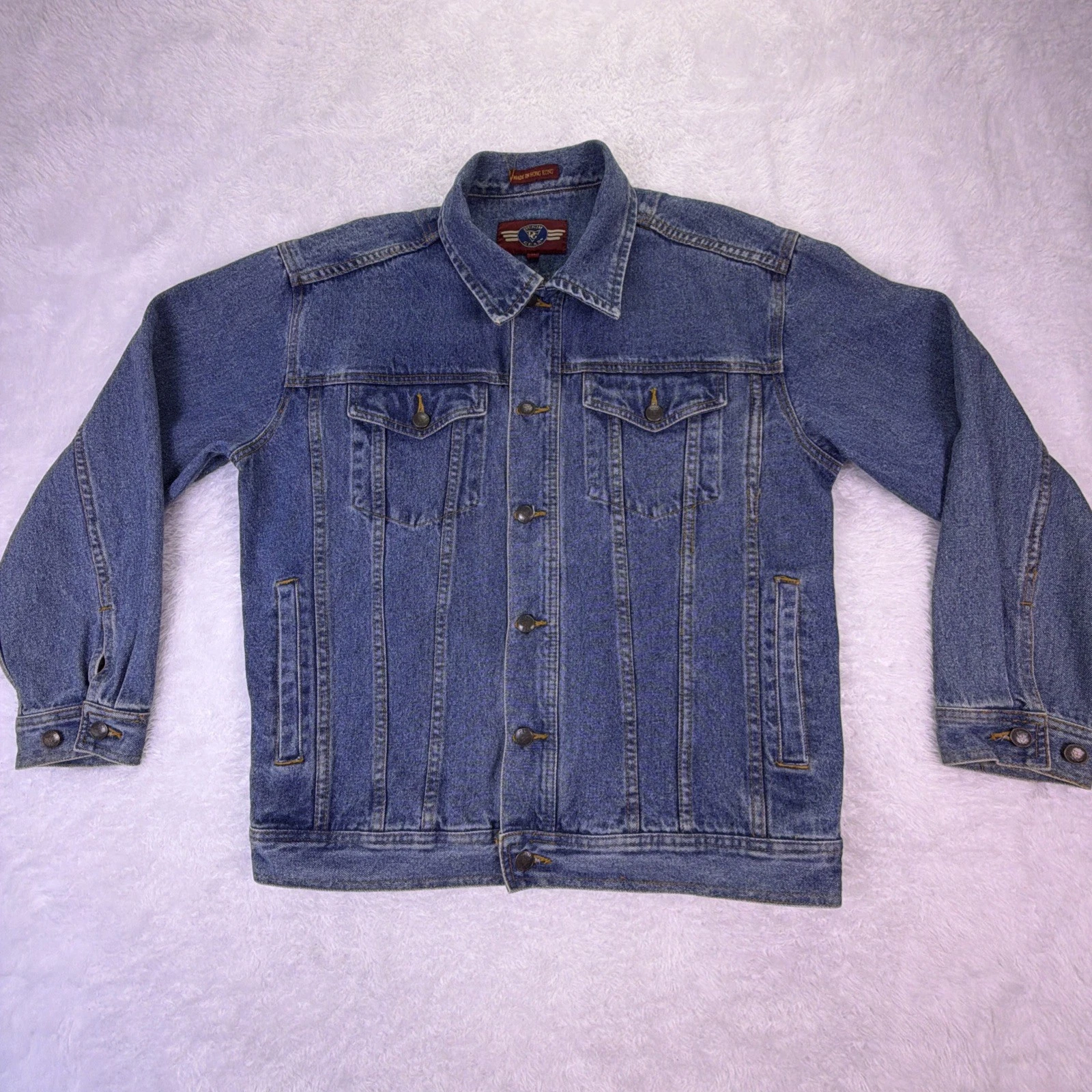 Vintage Denim Gear Trucker Jean Jacket Mens Medium Flap Pockets, Blue