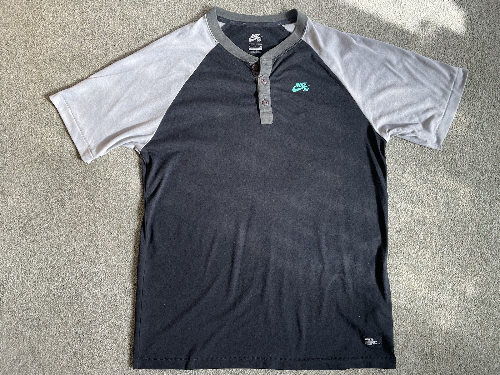Nike SB Davis Mens Henley Shirt Sz Small, 2014, Black/Grey Dri Fit Skateboarding