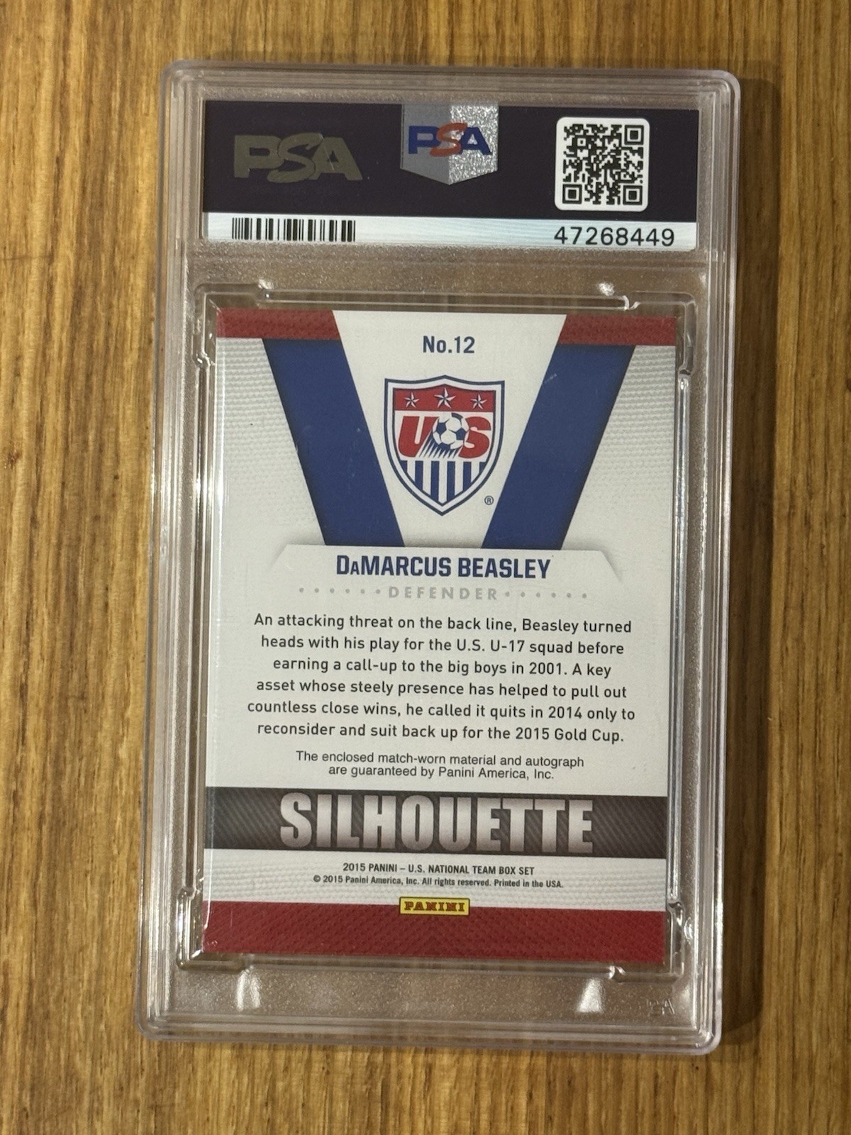 2015 Panini USA DAMARCUS BEASLEY Silhouette Patch Auto Match Worn /49 PSA 9 view 2